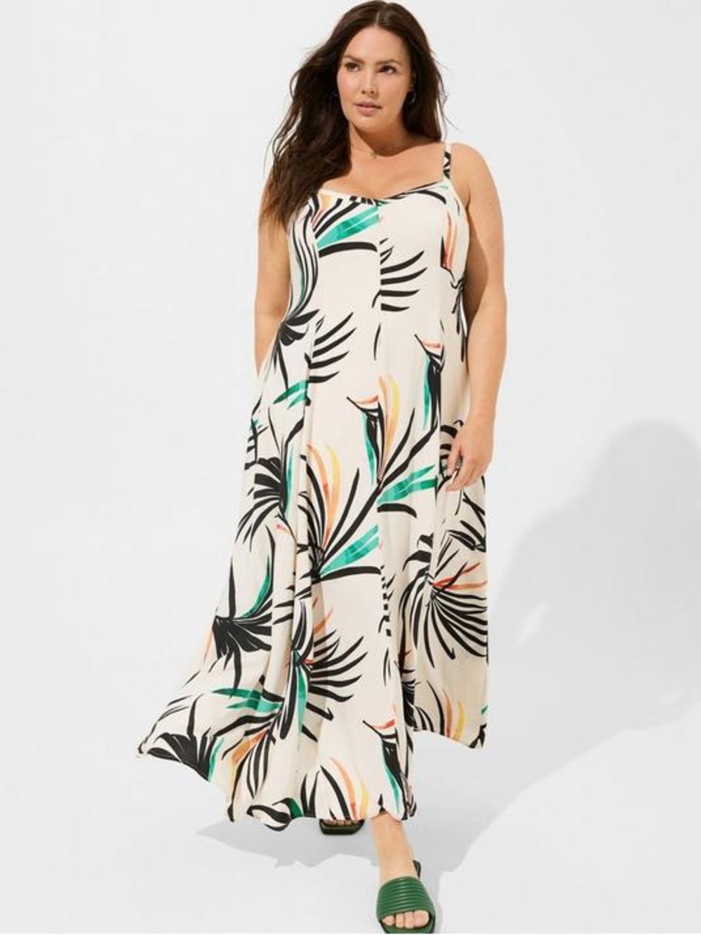 Torrid Maxi Challis Trapeze Dress Palm Leaves Dew EUC Size: 4 (26/4x) - Picture 1 of 12